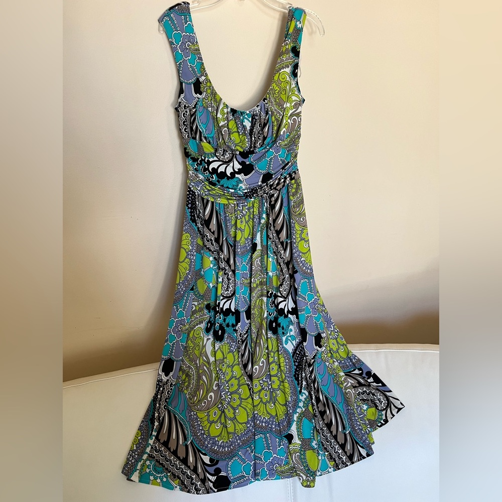 Maggy London Floral Dress Size 6 Sleeveless Empire Waist Ruched